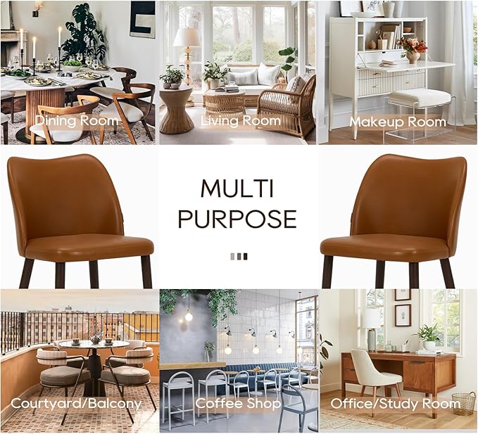 COLAMY Upholstered Dining Chairs Set of 2, PU Leather Dining Room Kitchen Sid...