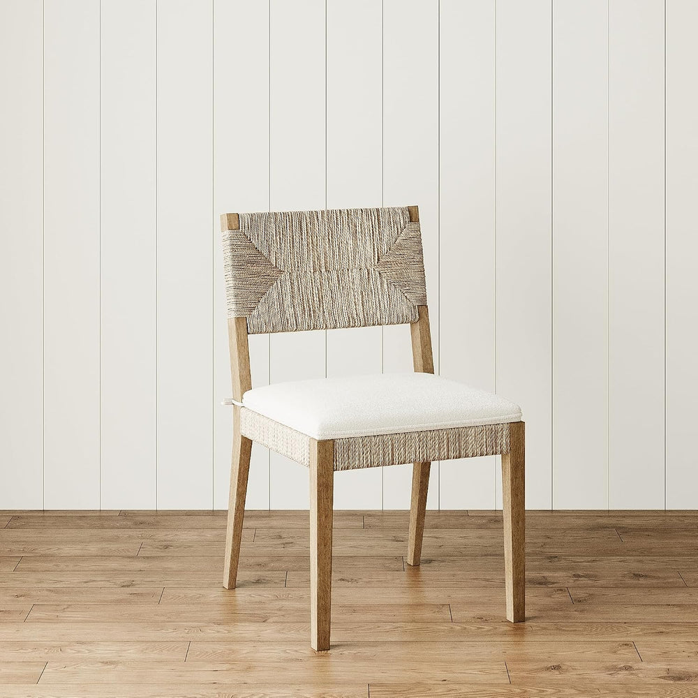 Nathan James Beacon Boho Dining Chair, Boucle Dining Chair with Seagrass Acce...