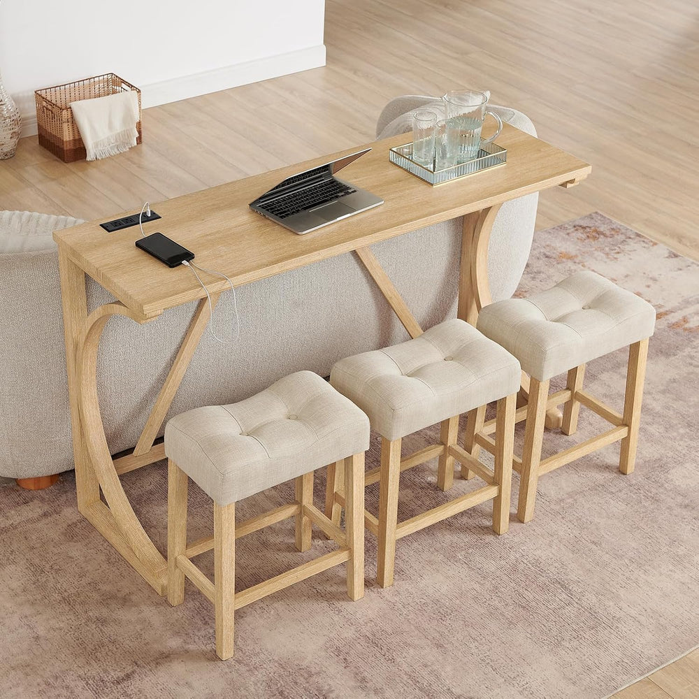 59" Dining Bar Table Set with Power Outlet, Behind Couch Sofa Table with...