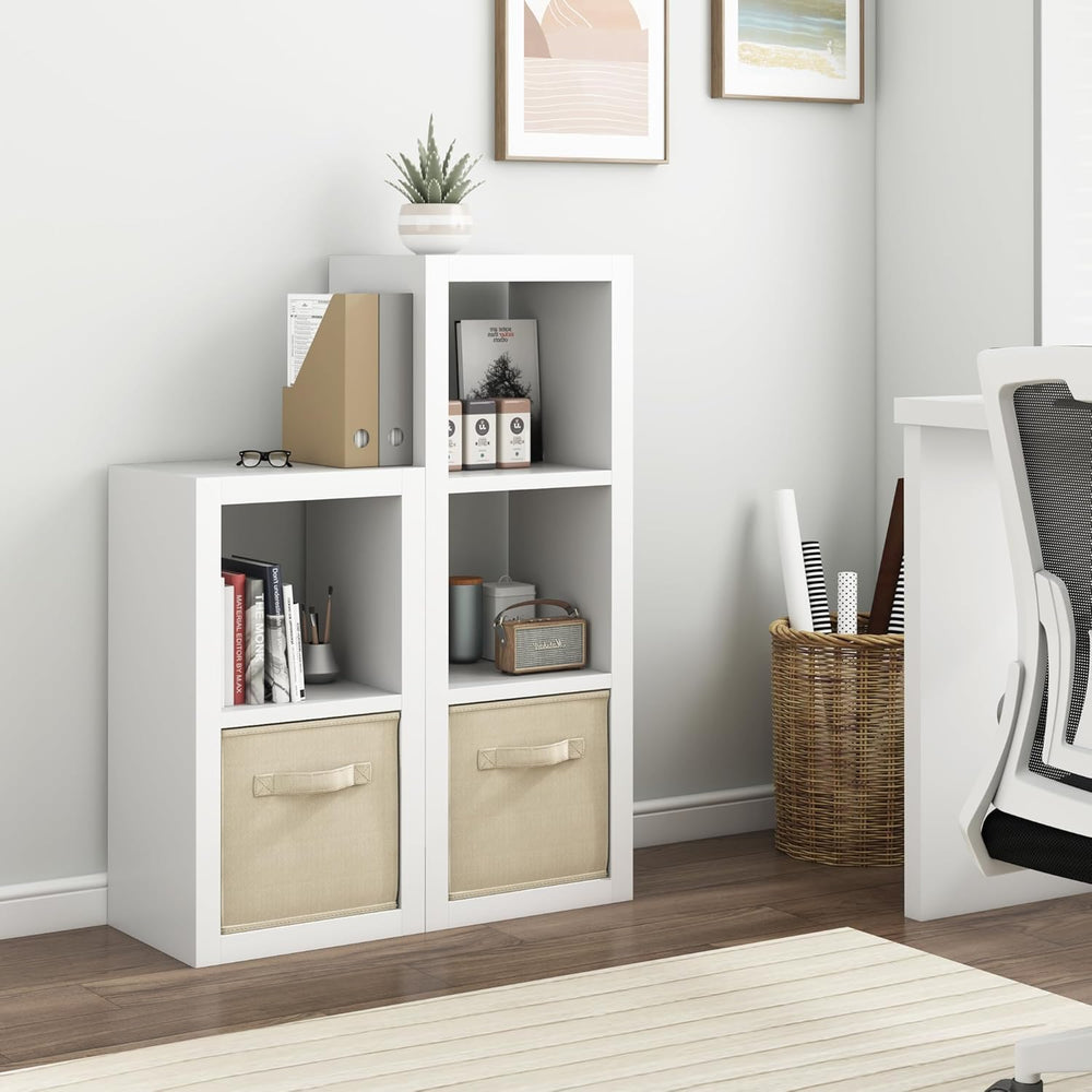 furtble 3 Cube Storage Organizer Shelf with Bins, White 3 Tier Bookcase with ...