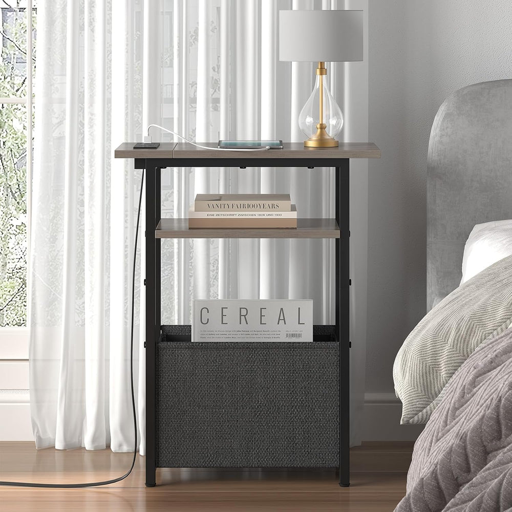 sthmec Narrow Side Table with Charging Station Set of 2, Small End Table for ...