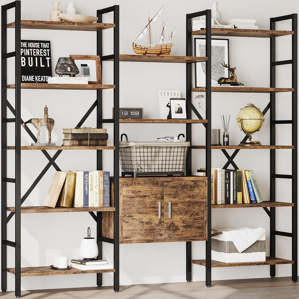 70 x70" Triple 5 Tier Book Shelf, Industrial Large Bookcase with Storage...