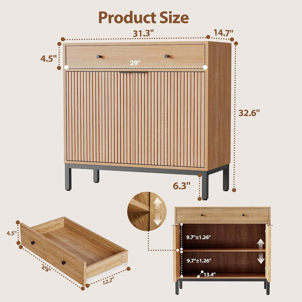 Mericonia Sideboard Buffet Cabinet Storage, Modern Console Fluted Credenza