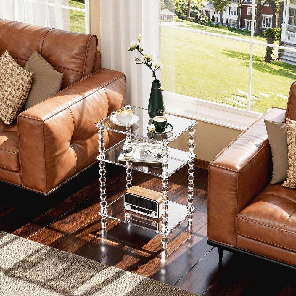 Acrylic Side Table Clear 3-Tier End Table for Living Room, Office, Hallway, B...