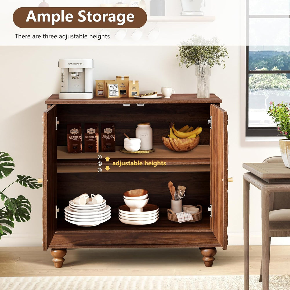 weselon Accent Cabinet with 2 Doors, Farmhouse Carved Buffet Sideboard with A...