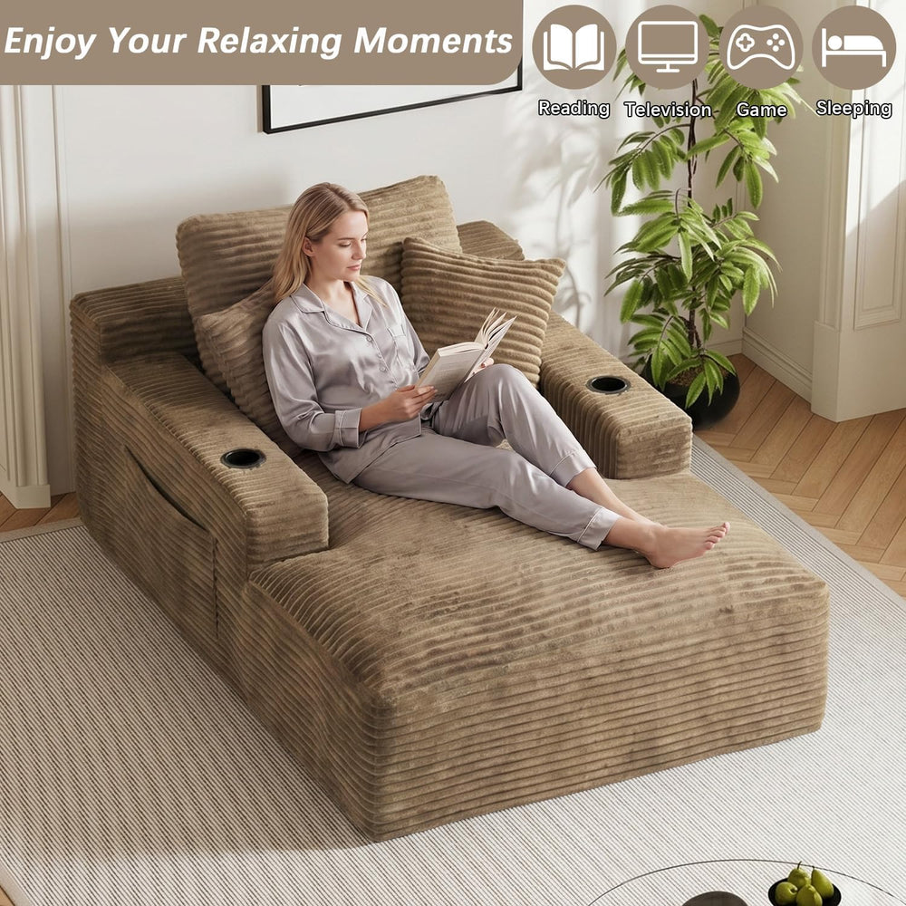 50"W x 76"D Oversized Chaise Lounge Chair Indoor Floor Reading Chai...
