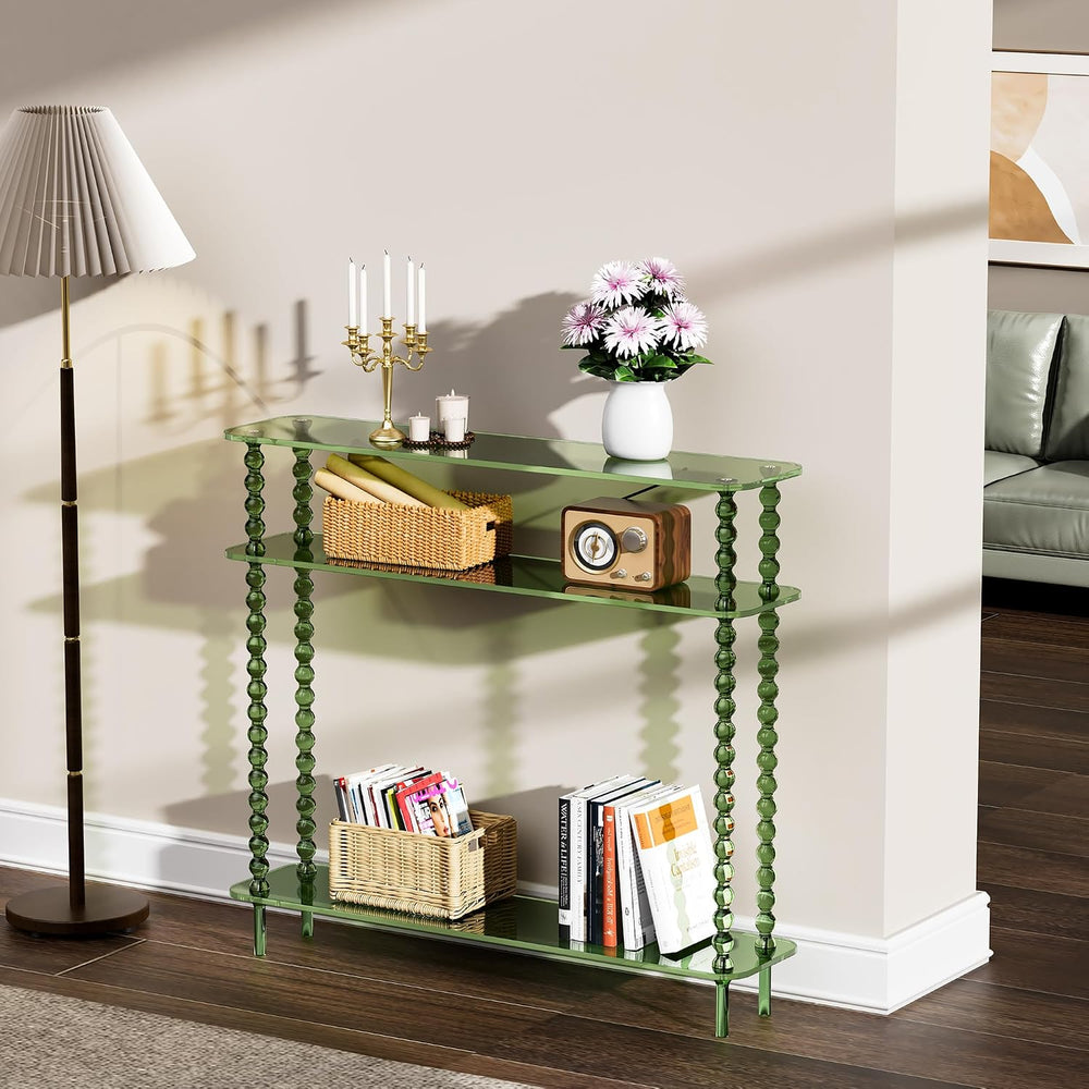 Acrylic Console Table Narrow, 3 Tier Long Entryway Table with Storage, Mid-Ce...
