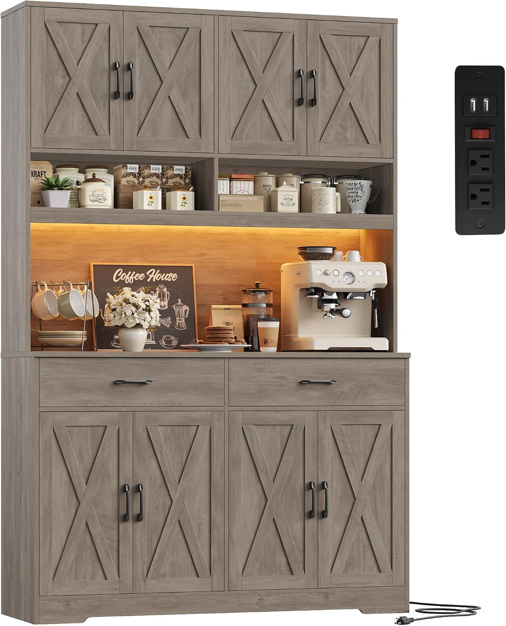 HOSTACK Modern Farmhouse Pantry Cabinet, 75" Tall Kitchen Pantry Storage...