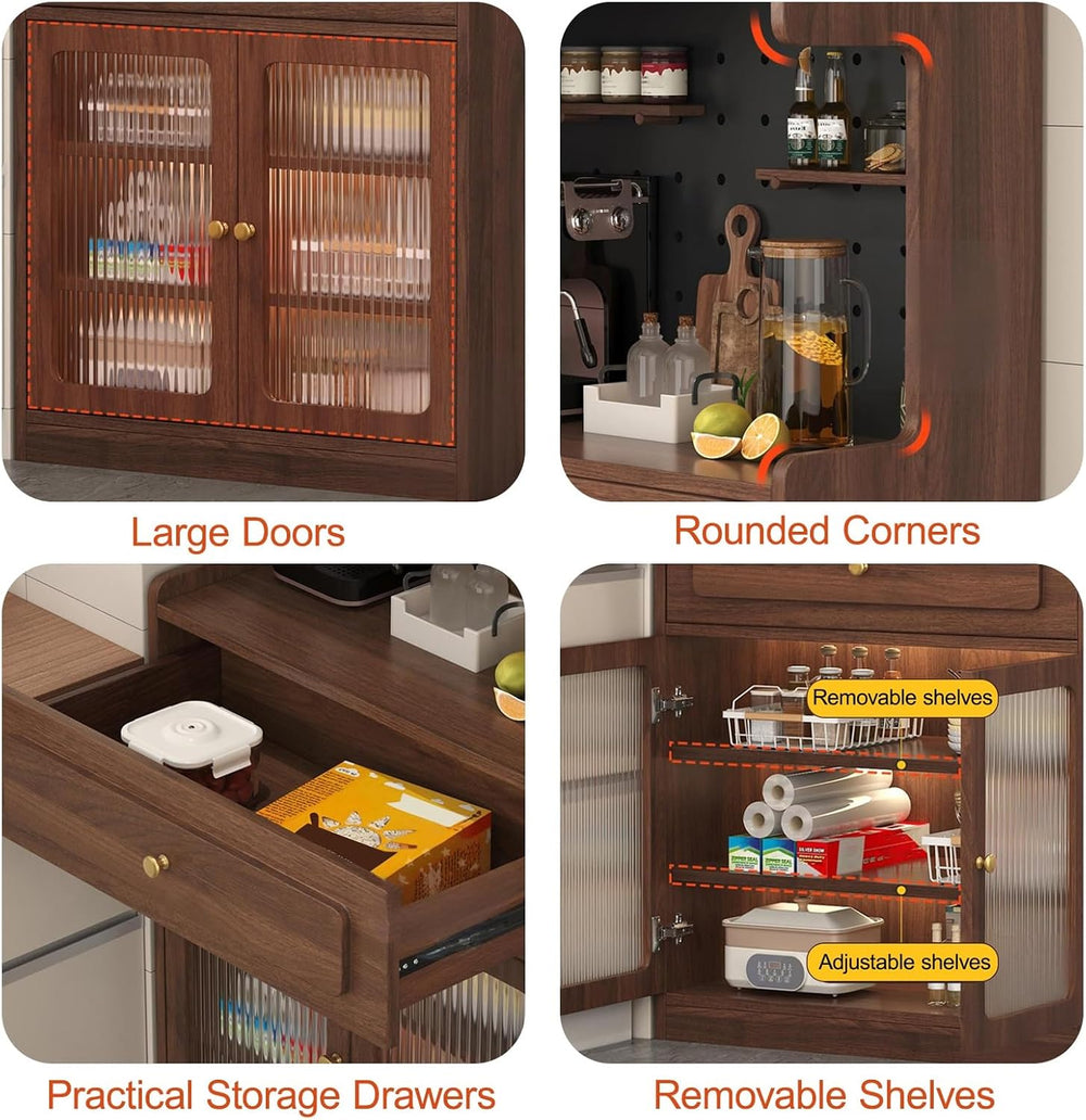 Farmhouse Kitchen Pantry Cabinet with Doors Storage & Adjustable Shelves,...