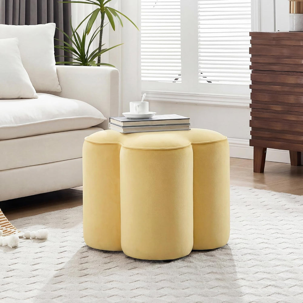 Yellow Velvet Ottoman, Small Vanity Stool, Modern Ottoman Stool, Footrest for...
