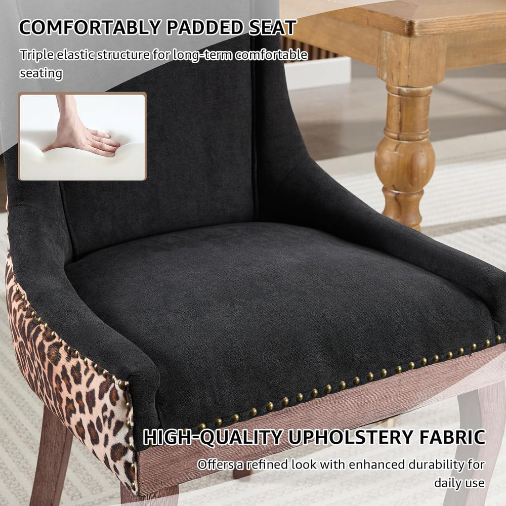 Leopard Upholstered Dining Chairs Set of 6, Animal Print Fabric Kitchen &...