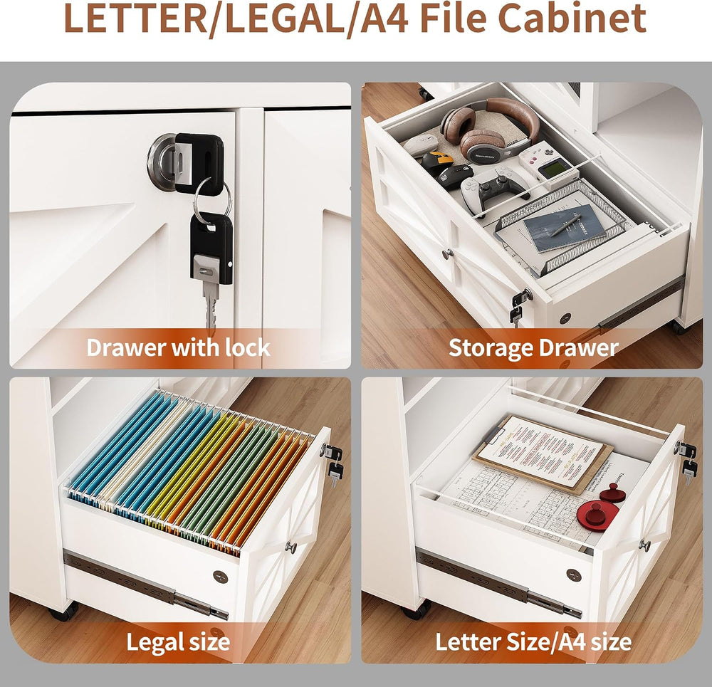 2 Drawer Farmhouse File Cabinet with Lock, Mobile Lateral Filing Cabinet for ...