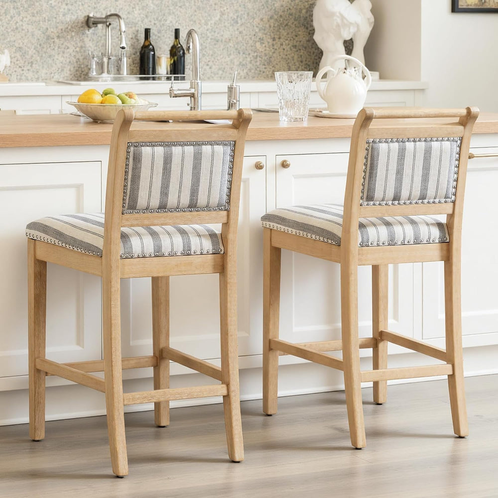 chairus 26" Farmhouse Counter Height Bar Stools Set of 2, Striped Linen
