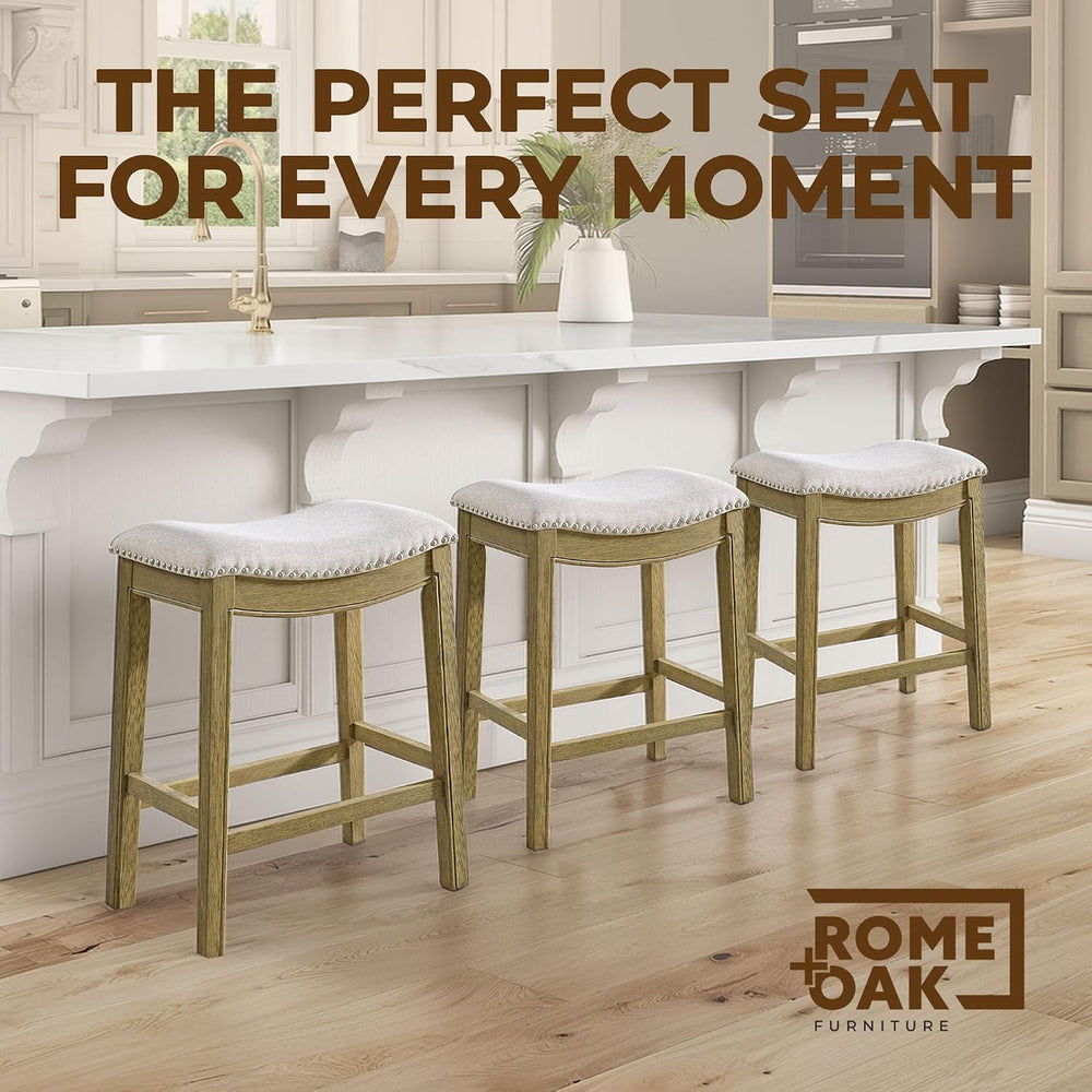 ROME + OAK Set of 2 Parker 26" Counter Stool, Backless Saddle Kitchen Ba...
