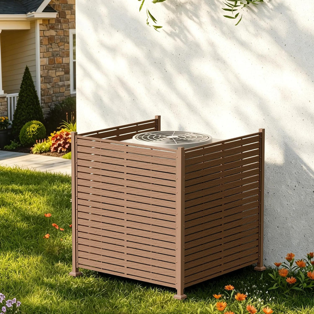 Air Conditioner Fence, 49" W X 52" H U Shape AC Unit Fence, Brown