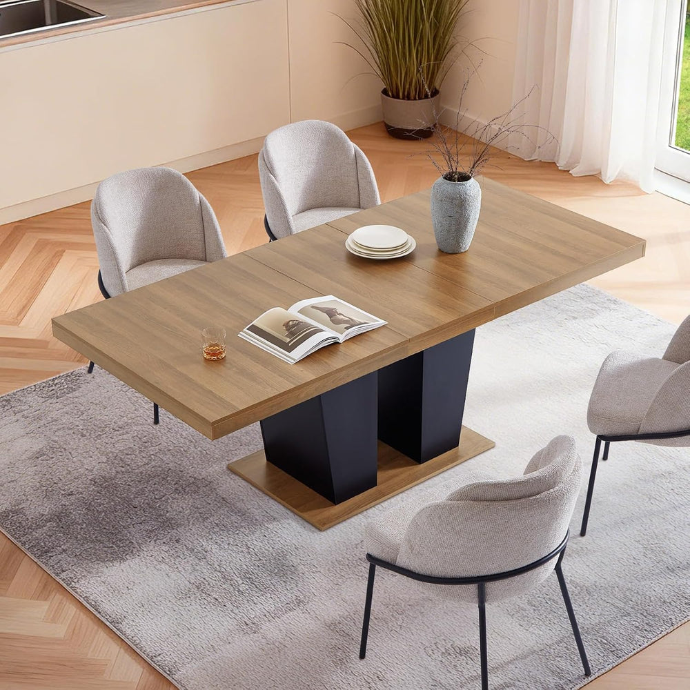 Dining Table Extendable 63 in-79 in for 4-8 Expandable Wood Rectangle with Fl...