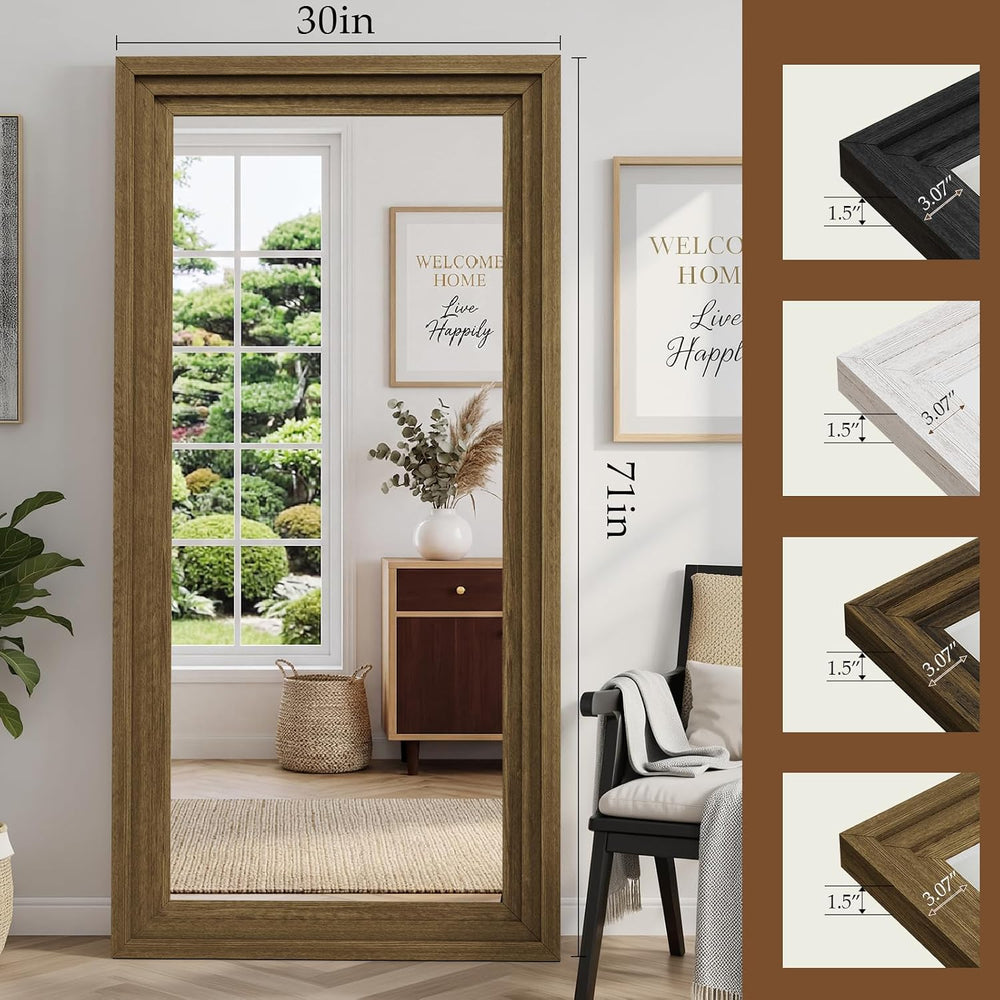 Wood Full Length Mirror 71"x30", Large Solid Wood Frame Floor Mirror