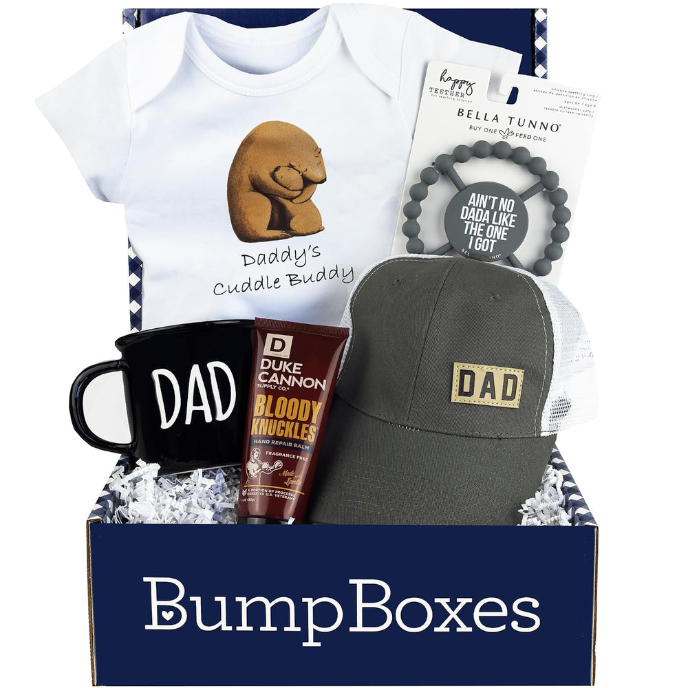 Bump Boxes, New Dad Gift Box with Mug, Hat, Teether, Onesie and Balm, Unique ...