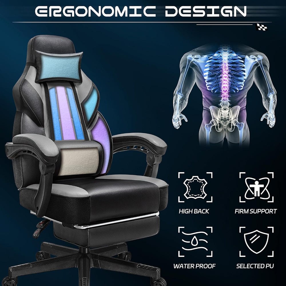 Gaming Chair for Adult, Computer Chair with Footrest Video Game Chair Big and...