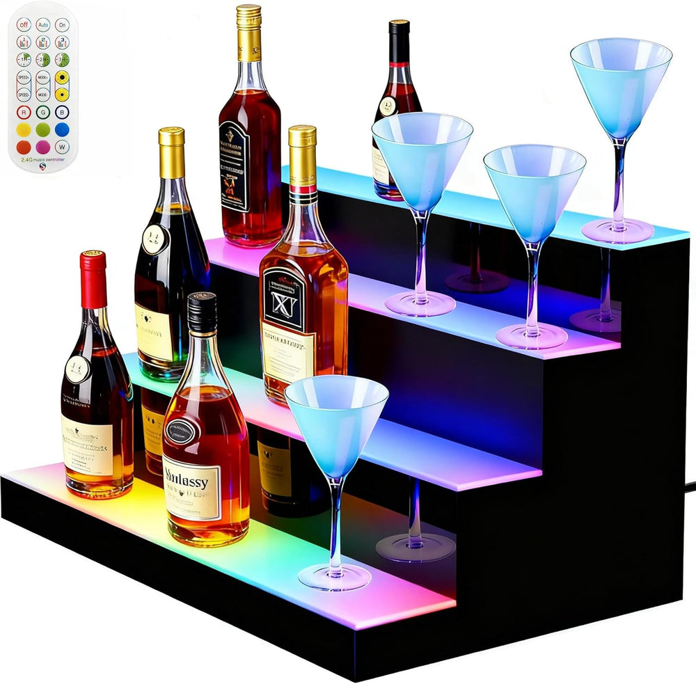 4-Tier LED Lighted Liquor Bottle Display Shelf, 23.6"x 15.8"x 12.6&...