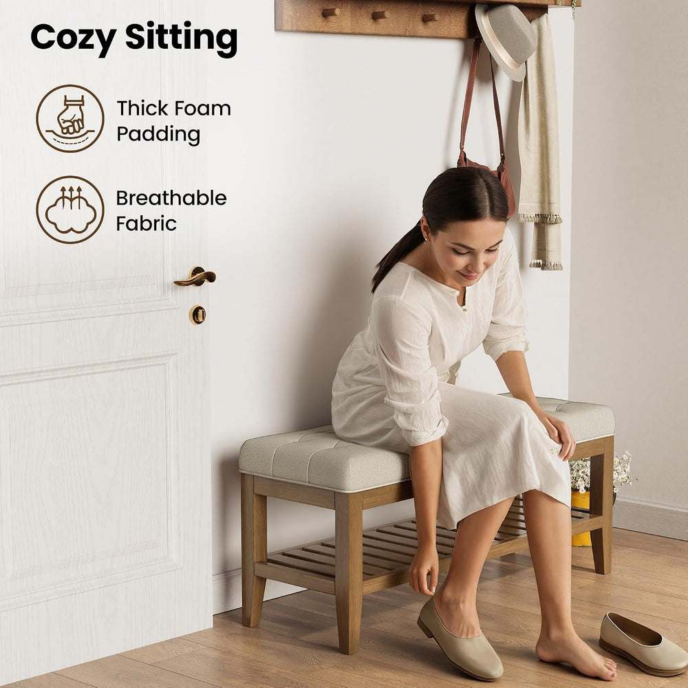 REONEY 43" End of Bed Bench, Upholstered Bedroom Storage Ottoman Bench, ...