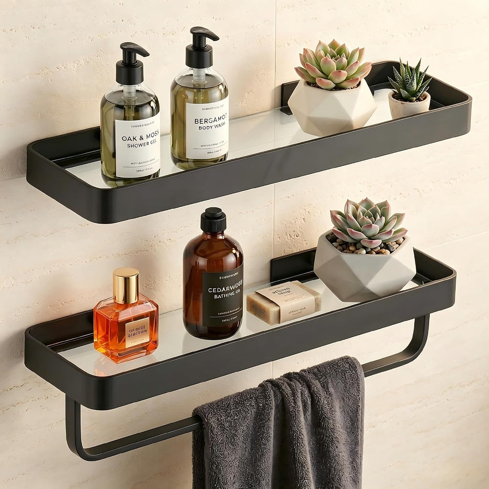 VOLPONE Bathroom Wall Shelf Black Glass Shelves 15.7in Bathroom Shelves with ...