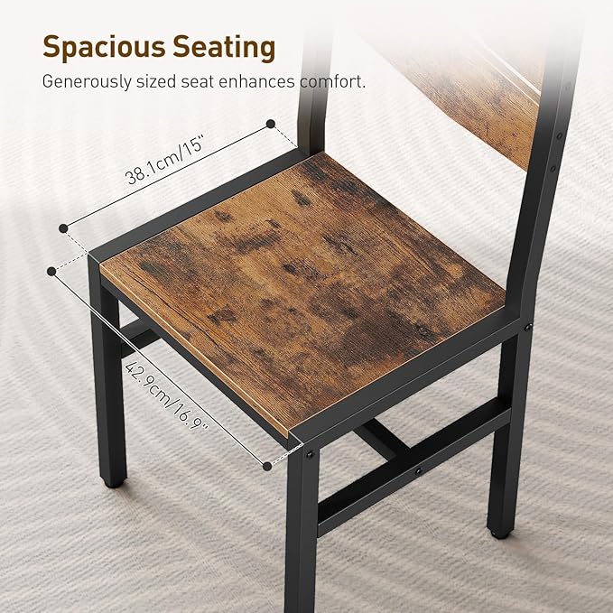 Dining Chairs Set of 2, Rustic Wooden Kitchen Chairs with Backrests and Metal...