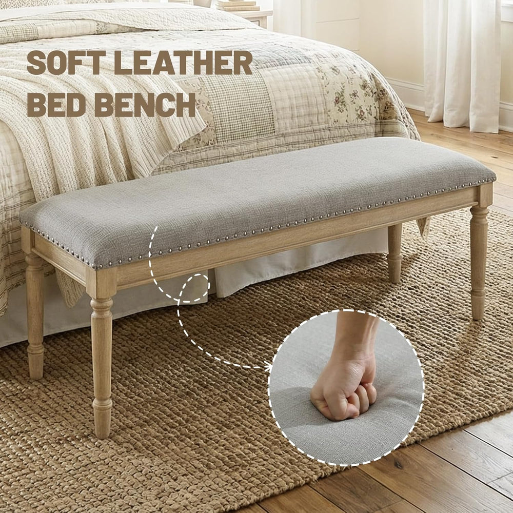 chairus Farmhouse Dining Bench 46" Wooden Entryway Bench with Padded Sea...