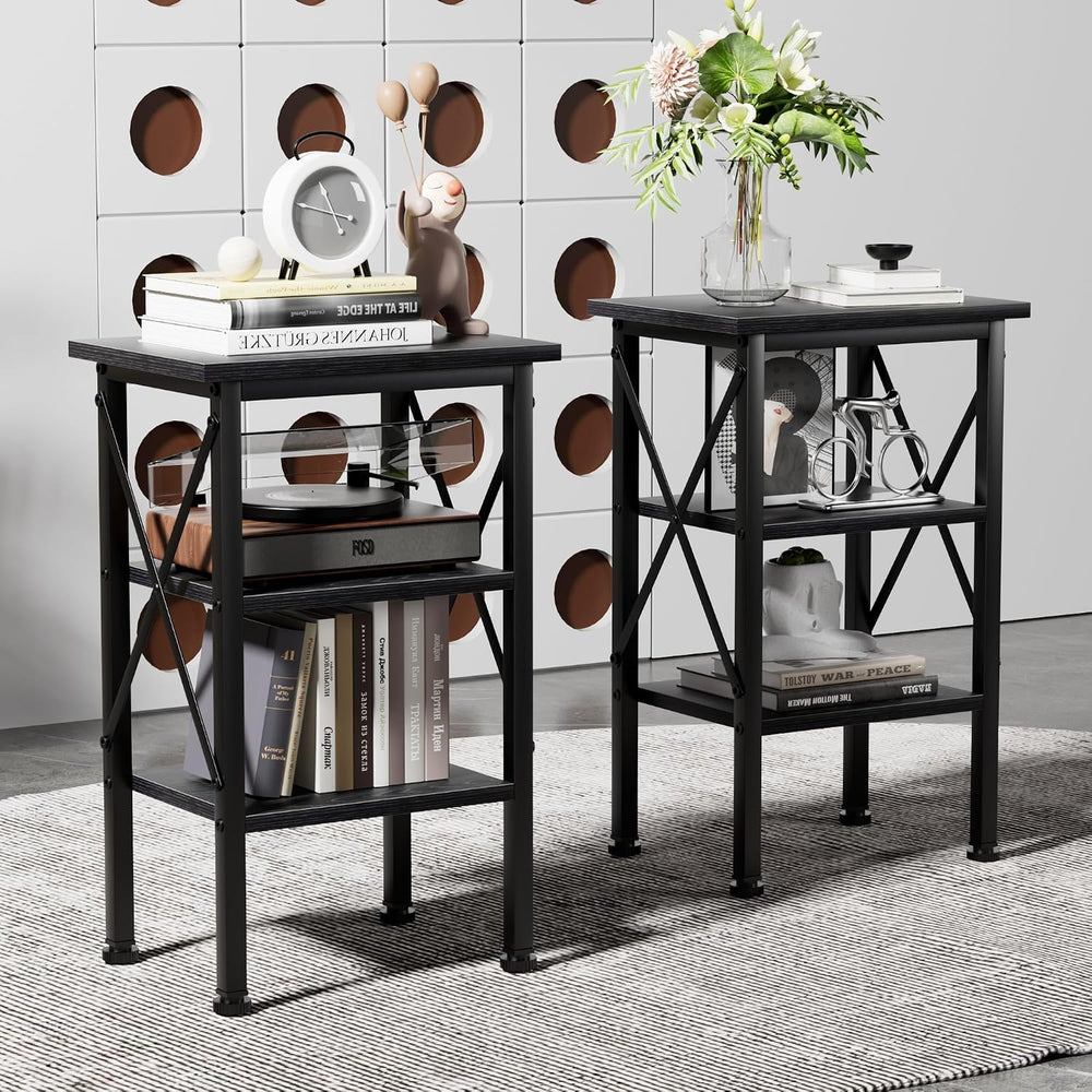 VECELO Modern Nightstands X-Design Side End Table Night Stand with Storage Sh...