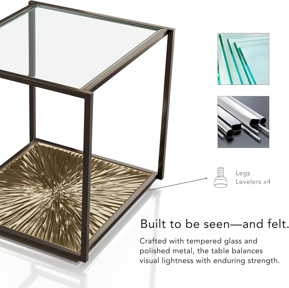 24/7 Shop at Home Aureum Modern 24-inch 1-Shelf Glass Top End Table with Sunb...