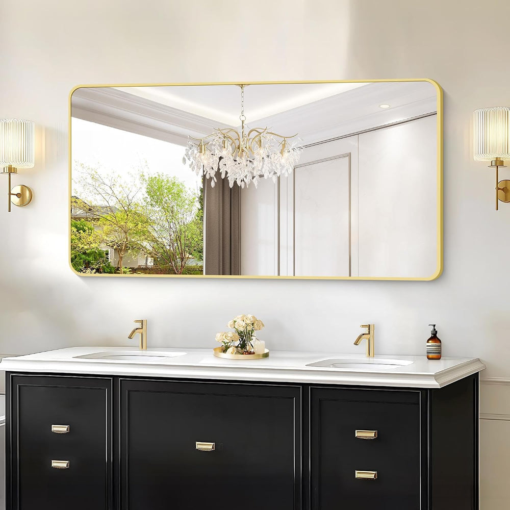 55"x30" Gold Bathroom Mirror, Large Rectangle Mirror, Rectangular W...