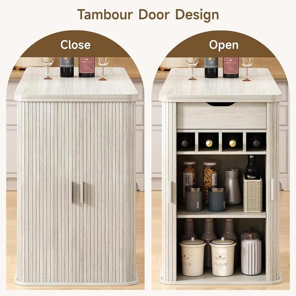 59 Inch Fluted Kitchen Island with Storage White
