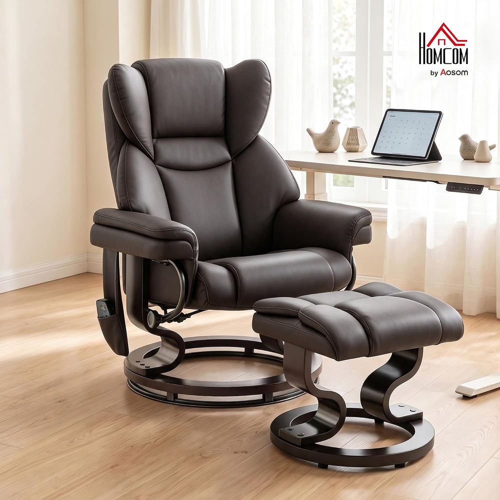 HOMCOM Massage Recliner Chair with Ottoman Footrest, 360° Swivel, Brown