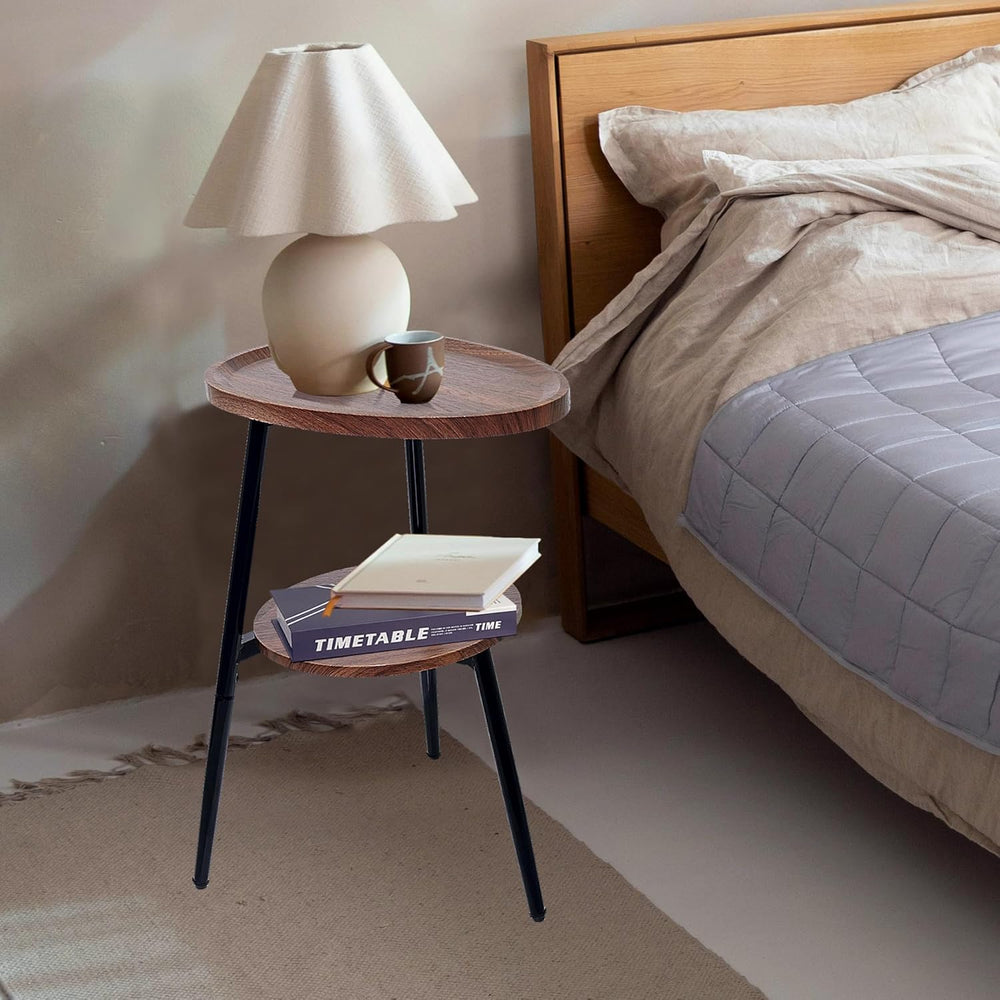 Side Table Small End Table, Oval Round Wood Sofa Table, 2 Tier Accent Table N...