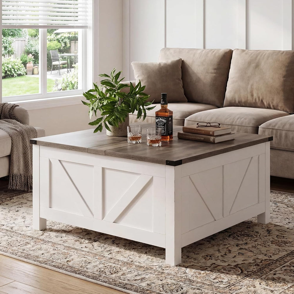 35” Farmhouse Coffee Table, Rustic Center Table with Lift Top