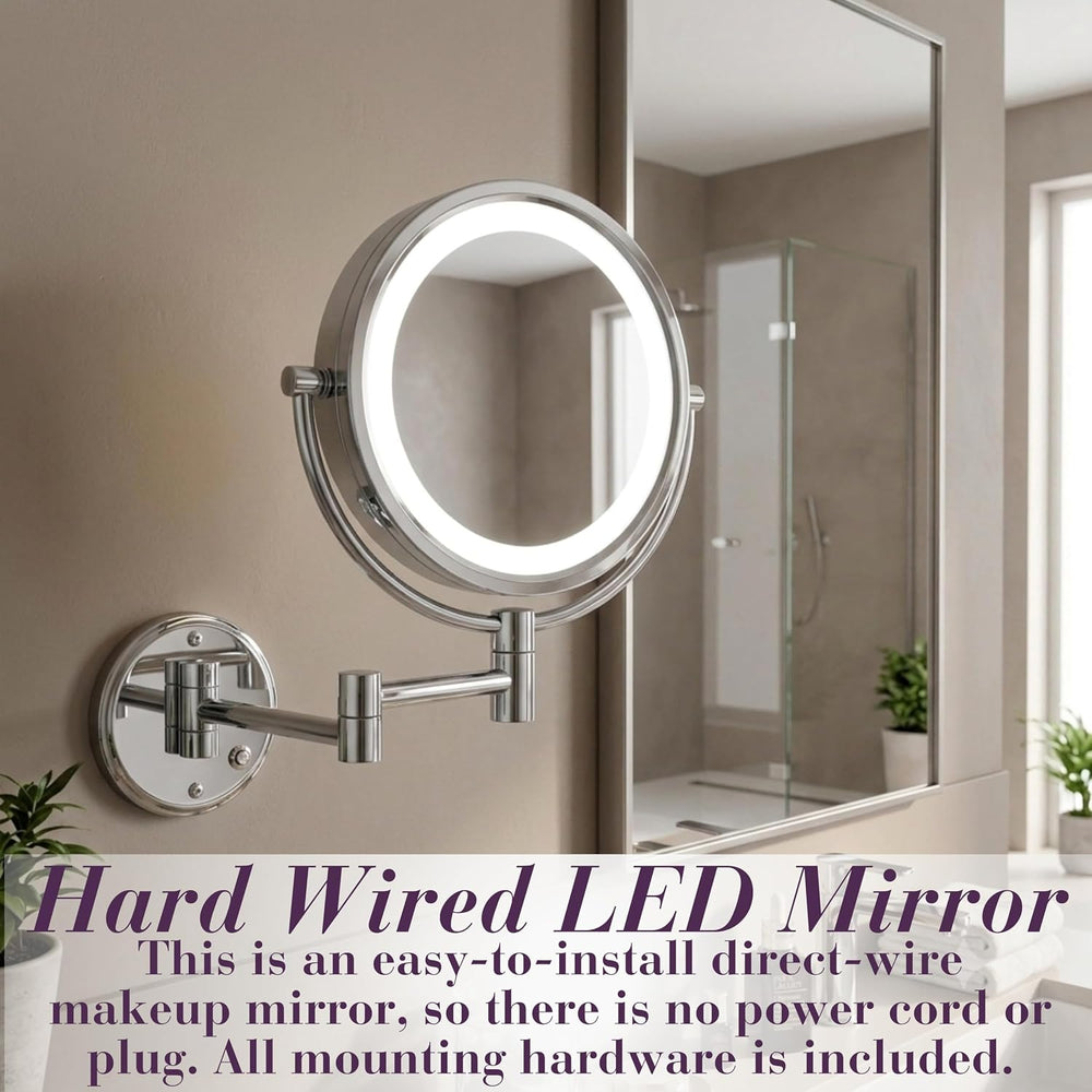 JERDON Hardwired Wall-Mount Makeup Mirror - 8X/1X - Chrome - HL88CLD