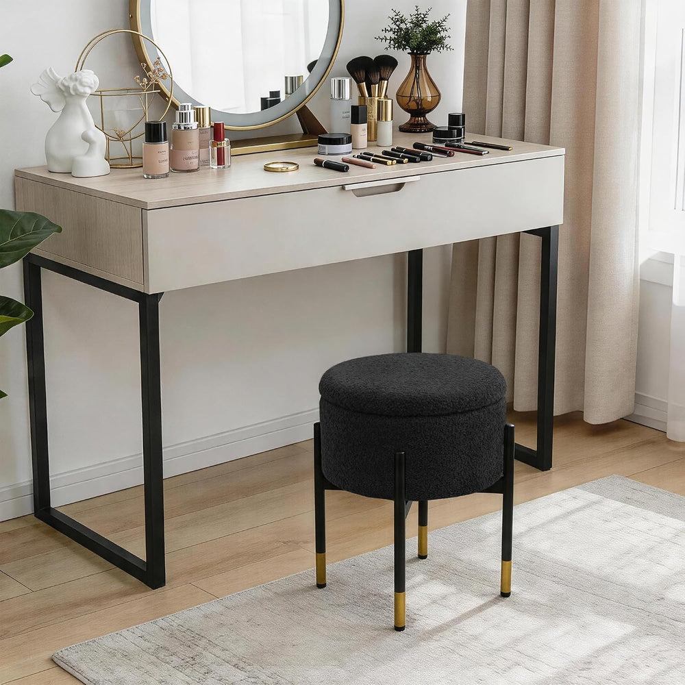 Round Ottoman with Storage,Soft Velvet Vanity Stool,Ottoman Coffee Table with...