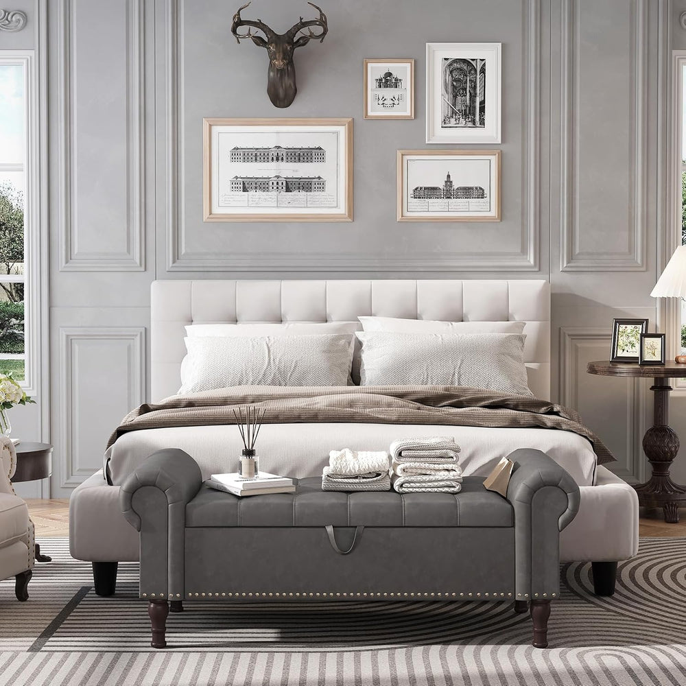 Apicizon 51” Bench with Storage, Upholstered Tufted Button Bedroom Bench with...