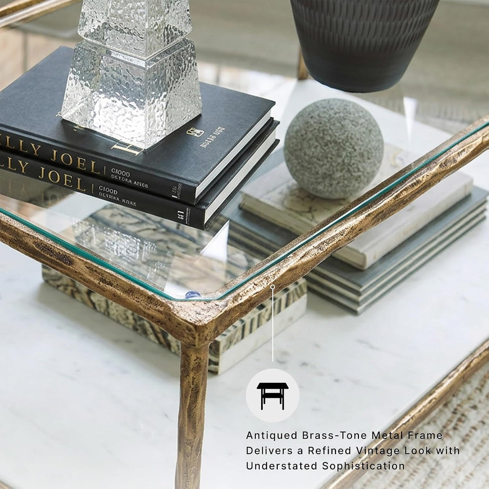 Signature Design by Ashley Ryandale Square End Table, Brass Glass & Marble