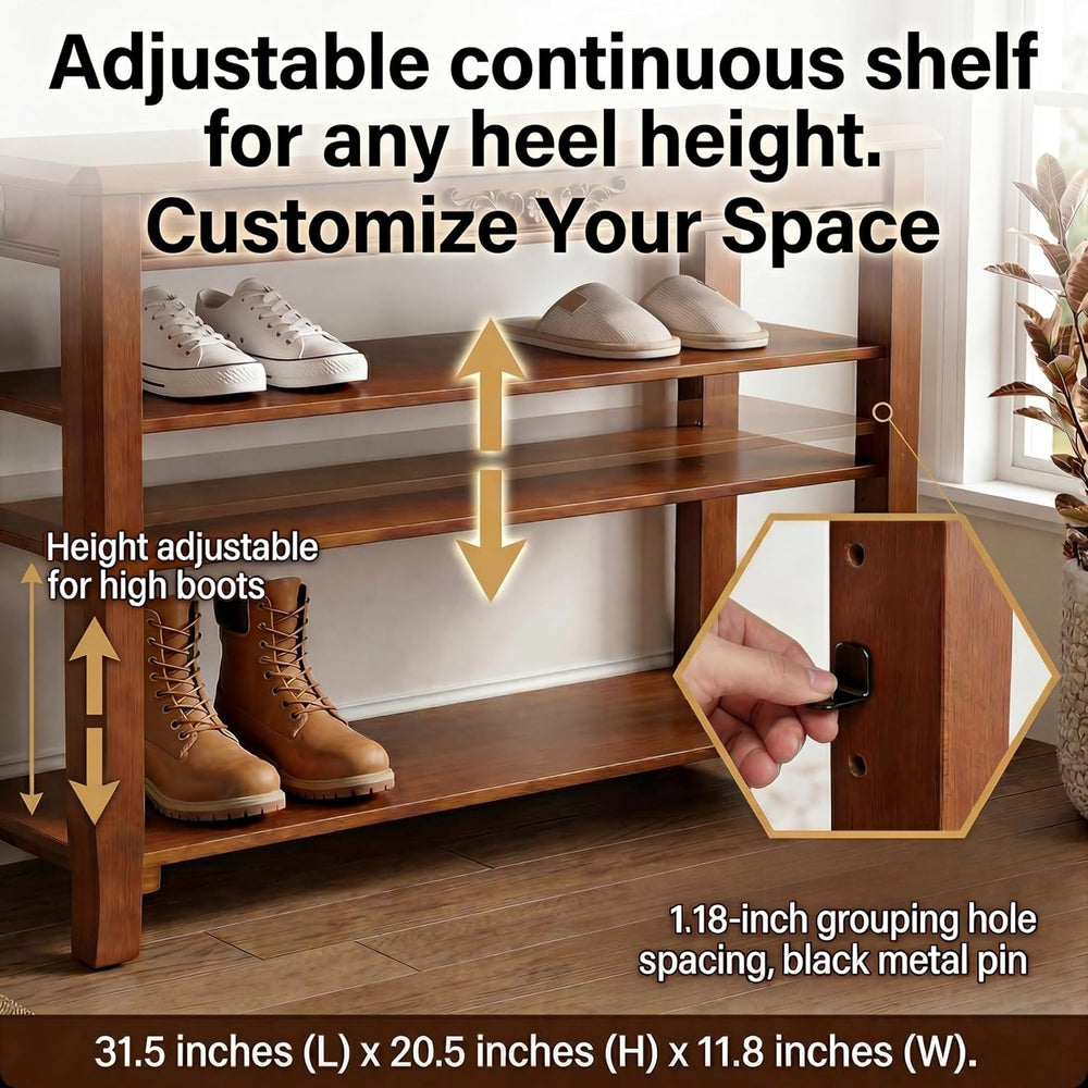 Shoe Rack Bench with Lift-Top Storage,3-Tier Shoe Storage Bench with Wooden S...