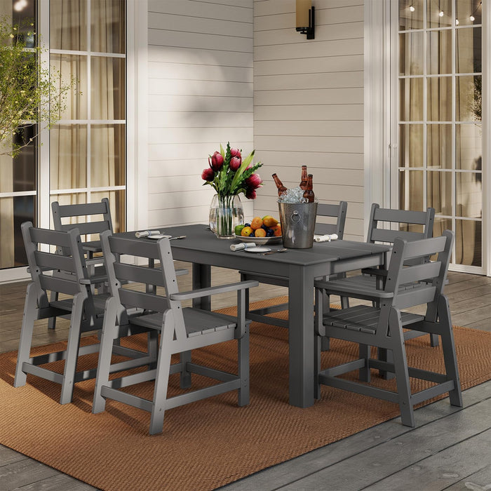 GREENVINES 7-piece Outdoor Dining Set, HDPE Table & 6 Armchairs, Gray