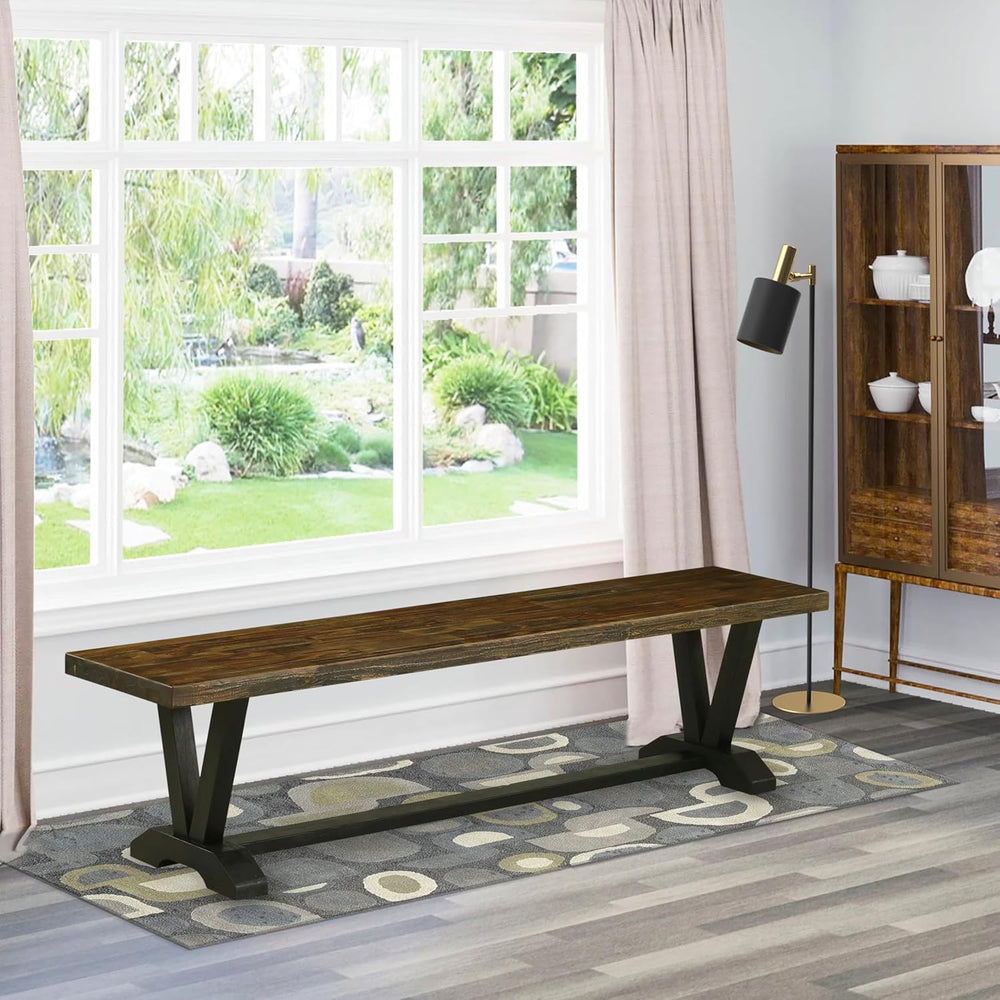 East West Furniture VB677 V-Style Modern Dining Table Bench with Wood Seat, 7...