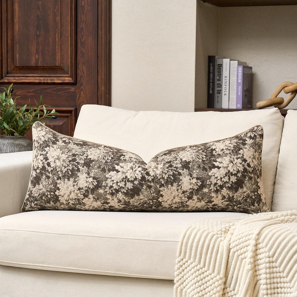 Yangest Neutral Floral Pillow Cover 14 x 36 Inches, Vintage Chenille Accent T...