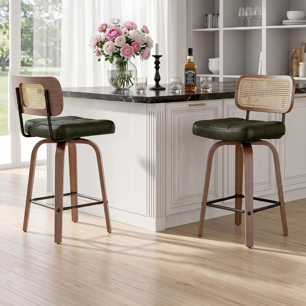 Swivel Counter Height Bar Stools Set of 2, PE Rattan