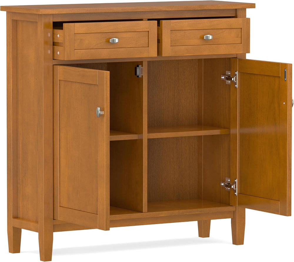 SIMPLIHOME Warm Shaker 36" Solid Wood Cabinet in Light Golden Brown