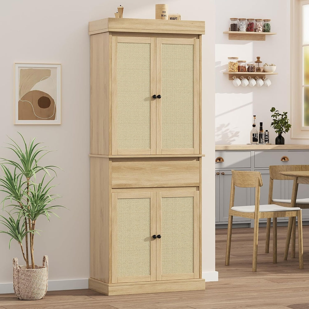 GarveeHome Kitchen Pantry Cabinet, Tall Storage Cabinet with Rattan Doors and...