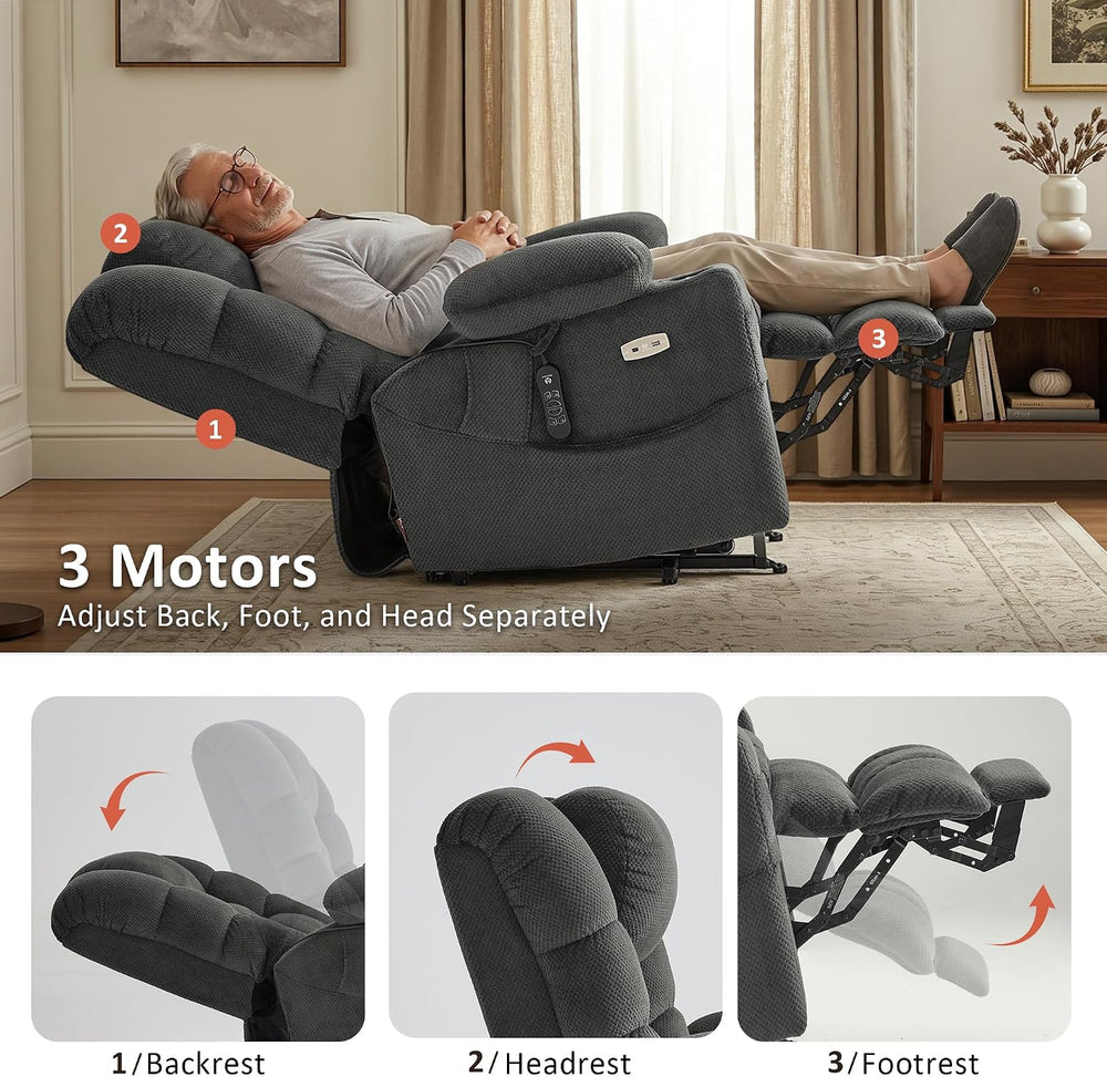 MCombo Triple Motor Lay Flat Power Lift Recliner Chair for Tall Elderly, Infi...