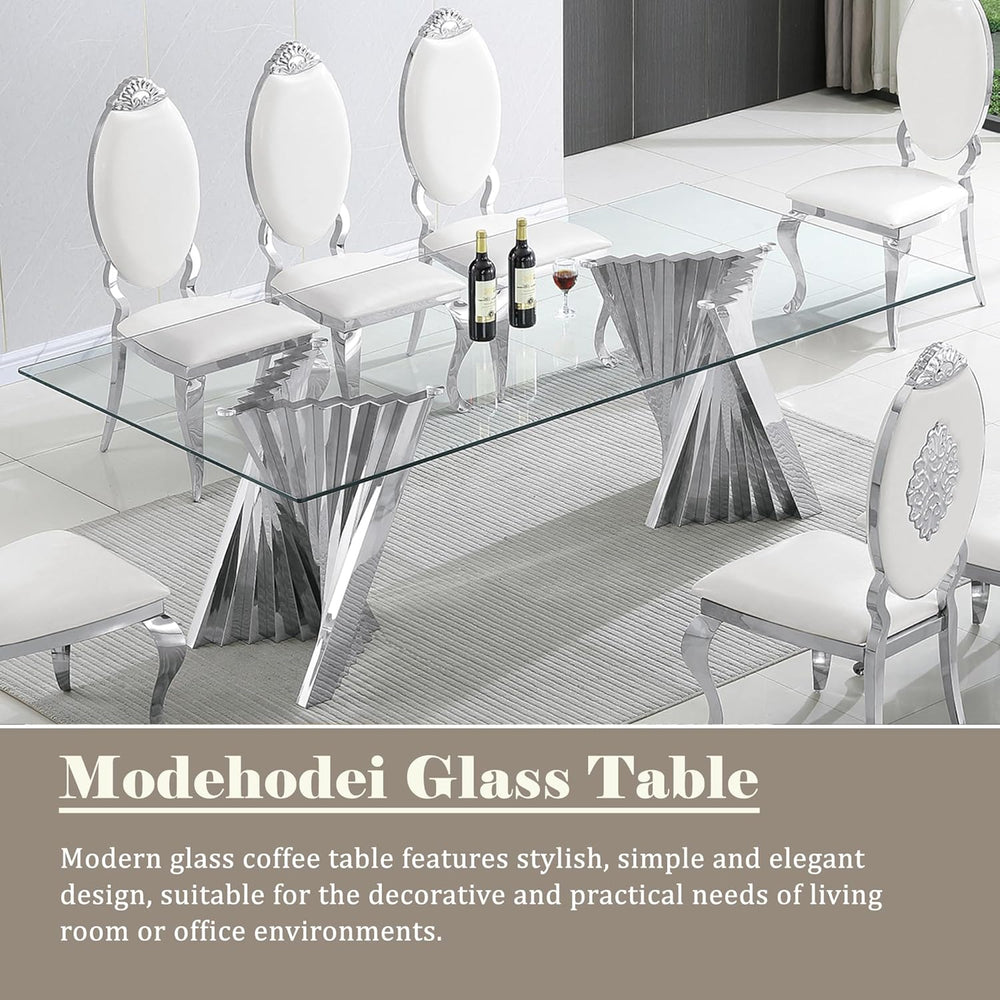 94" Glass Dining Table for 8-10, Large Luxury Kitchen Table with Tempere...