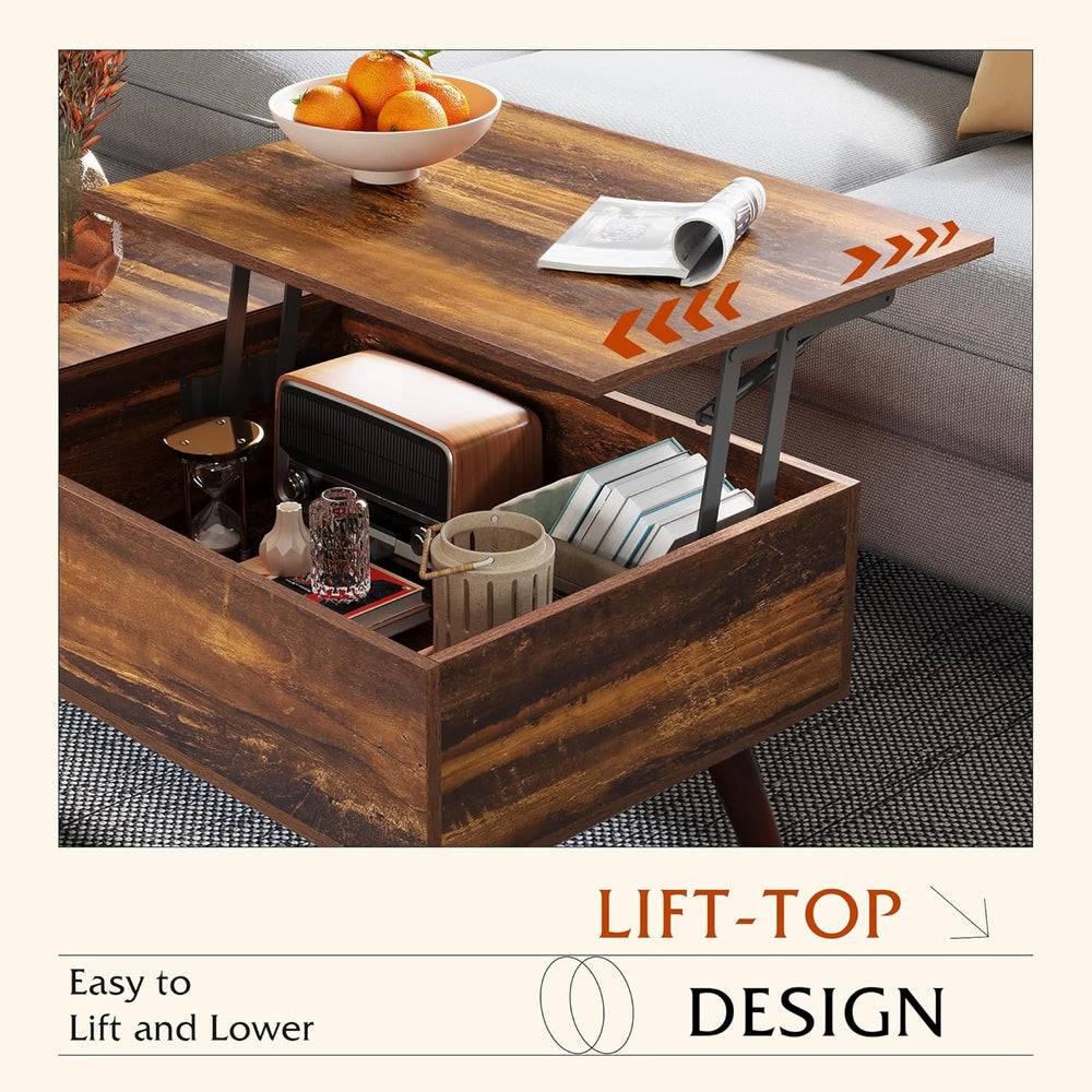WLIVE Coffee Table with Lifting Top, Hidden Storage & Adjustable Shelf fo...