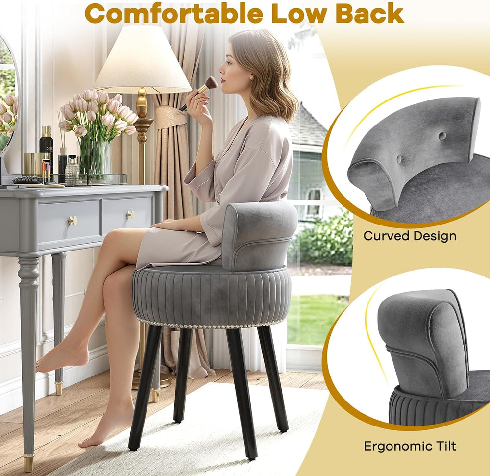 CHARMAID Velvet Vanity Chair for Bedroom, Elegant Accent Chair with Tufted Lo...